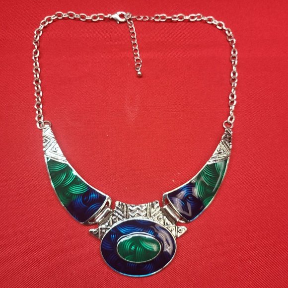 Oval Gangle Bib Collar Necklace Earrings Jewelry Set Boho Statement Metal Tribal - Picture 15 of 16